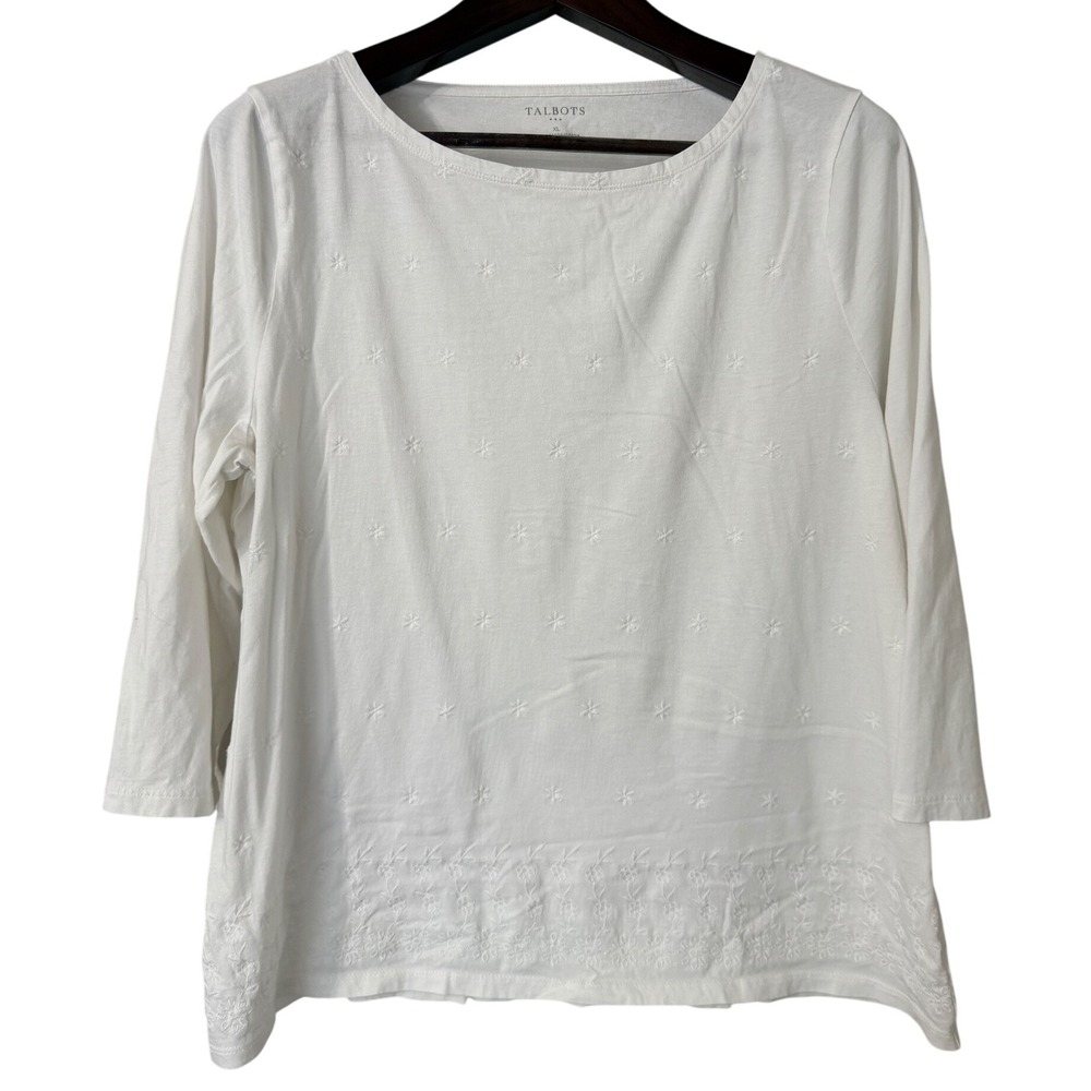 Talbots White Embroidered 3/4 Sleeve Women's Top